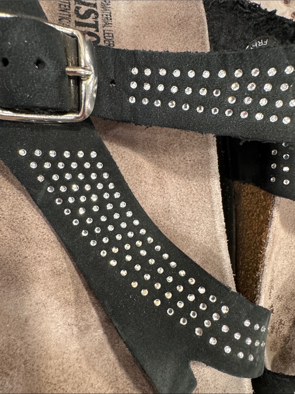 MEPHISTO “Helena Spark” black nubuck slide sandals, rhinestones on straps, 8 - Picture 16 of 16